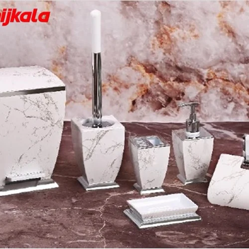 ست سرویس بهداشتی 5پارچه هارمونی مدل آوا سفید کروم طرح سنگ