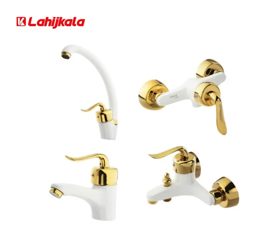 ست شیرآلات طوفان فلز مدل قاصدک سفید طلایی