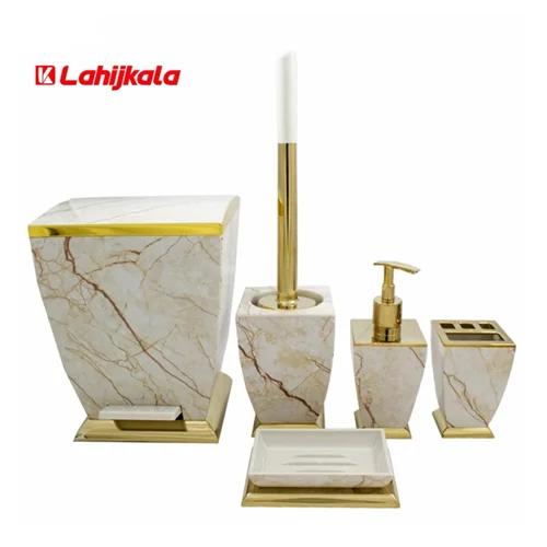 ست سرویس بهداشتی 5 پارچه هارمونی مدل آوا کرم وانیلی طرح سنگ