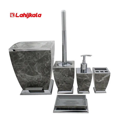 ست سرویس بهداشتی 5پارچه هارمونی مدل آوا طوسی کروم طرح سنگ